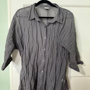 J. Jill Crinkle Shirt. XL Grey Sheer 3/4 Sleeves